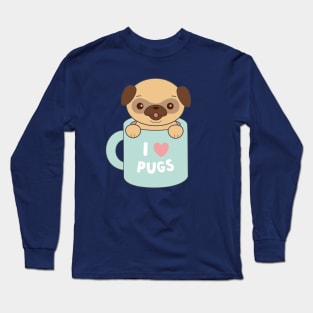 Kawaii Cute I love pugs t-shirt Long Sleeve T-Shirt